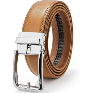 imageBOSTANTEN Mens Belt Leather Ratchet 1 38 Belt For Men Gift Dress and Casual with Adjustable Buckle Trim to Fit012silverbrown
