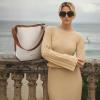 imageBOSTANTEN Bucket Bag Purses for Women Trendy Shoulder Bag Canvas Handbag with Adjustable StrapCamel Brown