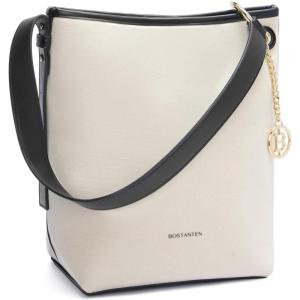 imageBOSTANTEN Bucket Bag Purses for Women Trendy Shoulder Bag Canvas Handbag with Adjustable StrapBlackbeige