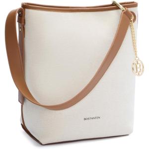 imageBOSTANTEN Bucket Bag Purses for Women Trendy Shoulder Bag Canvas Handbag with Adjustable StrapCamel Brown