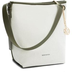 imageBOSTANTEN Bucket Bag Purses for Women Trendy Shoulder Bag Canvas Handbag with Adjustable StrapGreenbeige