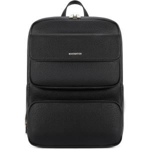 imageBOSTANTEN Leather Backpack for Women 156 inch Laptop Backpack Purse Casual Business Travel Computer Shoulder Bags with Trolley Sleeve BrownBlack