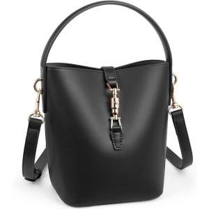 imageBOSTANTEN Small Bucket Bag for Women Trendy Vegan Leather Crossbody Bags Shoulder Purses Designer Ladies HandbagsBlack
