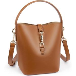 imageBOSTANTEN Small Bucket Bag for Women Trendy Vegan Leather Crossbody Bags Shoulder Purses Designer Ladies HandbagsBrown