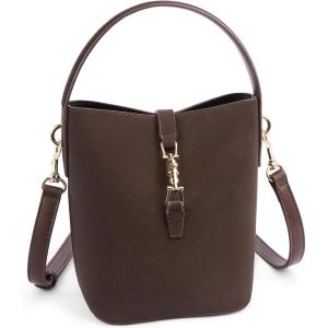 imageBOSTANTEN Small Bucket Bag for Women Trendy Vegan Leather Crossbody Bags Shoulder Purses Designer Ladies HandbagsCoffee