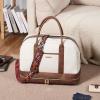 imageBOSTANTEN Weekender Bags for Women Leather Travel Duffle Bag Carry On Large Tote Duffel with Shoe Compartment and Trolley Sleeve0Beige with Brown