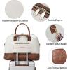 imageBOSTANTEN Weekender Bags for Women Leather Travel Duffle Bag Carry On Large Tote Duffel with Shoe Compartment and Trolley Sleeve0Beige with Brown