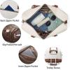 imageBOSTANTEN Weekender Bags for Women Leather Travel Duffle Bag Carry On Large Tote Duffel with Shoe Compartment and Trolley Sleeve0Beige with Brown