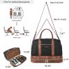imageBOSTANTEN Weekender Bags for Women Leather Travel Duffle Bag Carry On Large Tote Duffel with Shoe Compartment and Trolley Sleeve0Black with Brown