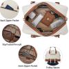 imageBOSTANTEN Weekender Bags for Women Leather Travel Duffle Bag Carry On Large Tote Duffel with Shoe Compartment and Trolley SleeveABeigeBrown