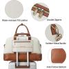 imageBOSTANTEN Weekender Bags for Women Leather Travel Duffle Bag Carry On Large Tote Duffel with Shoe Compartment and Trolley SleeveBBeigeBrown