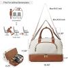 imageBOSTANTEN Weekender Bags for Women Leather Travel Duffle Bag Carry On Large Tote Duffel with Shoe Compartment and Trolley SleeveBBeigeBrown