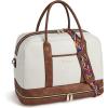 imageBOSTANTEN Weekender Bags for Women Leather Travel Duffle Bag Carry On Large Tote Duffel with Shoe Compartment and Trolley Sleeve0Beige with Brown