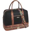 imageBOSTANTEN Weekender Bags for Women Leather Travel Duffle Bag Carry On Large Tote Duffel with Shoe Compartment and Trolley Sleeve0Black with Brown