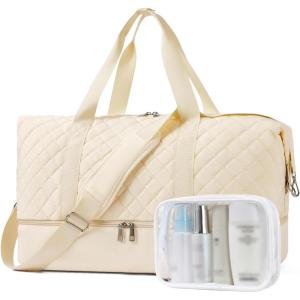 imageBOSTANTEN Large Duffle Bag for Travel ampamp Gym  Womens Weekender with Shoe Compartment ampamp Trolley Sleeve  Waterproof Mummy Hospital BagBeige
