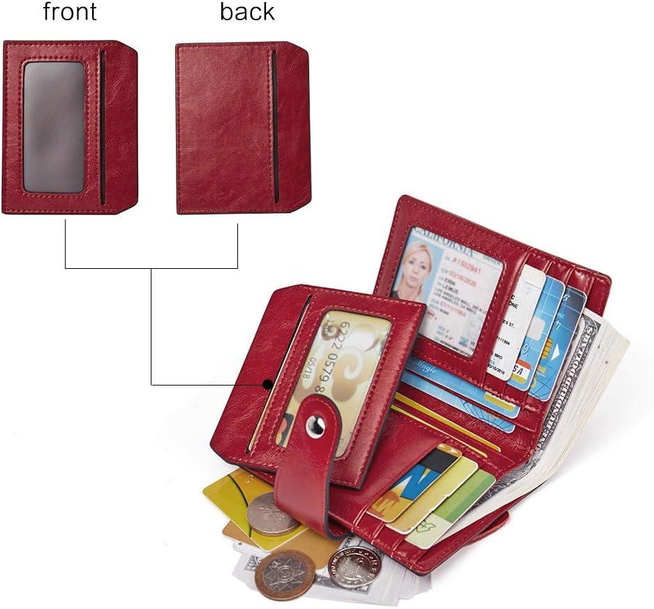 imageBOSTANTEN Women Leather Wallet RFID Blocking Small Bifold Zipper Pocket Wallet Card Case Purse with ID Window1awine red