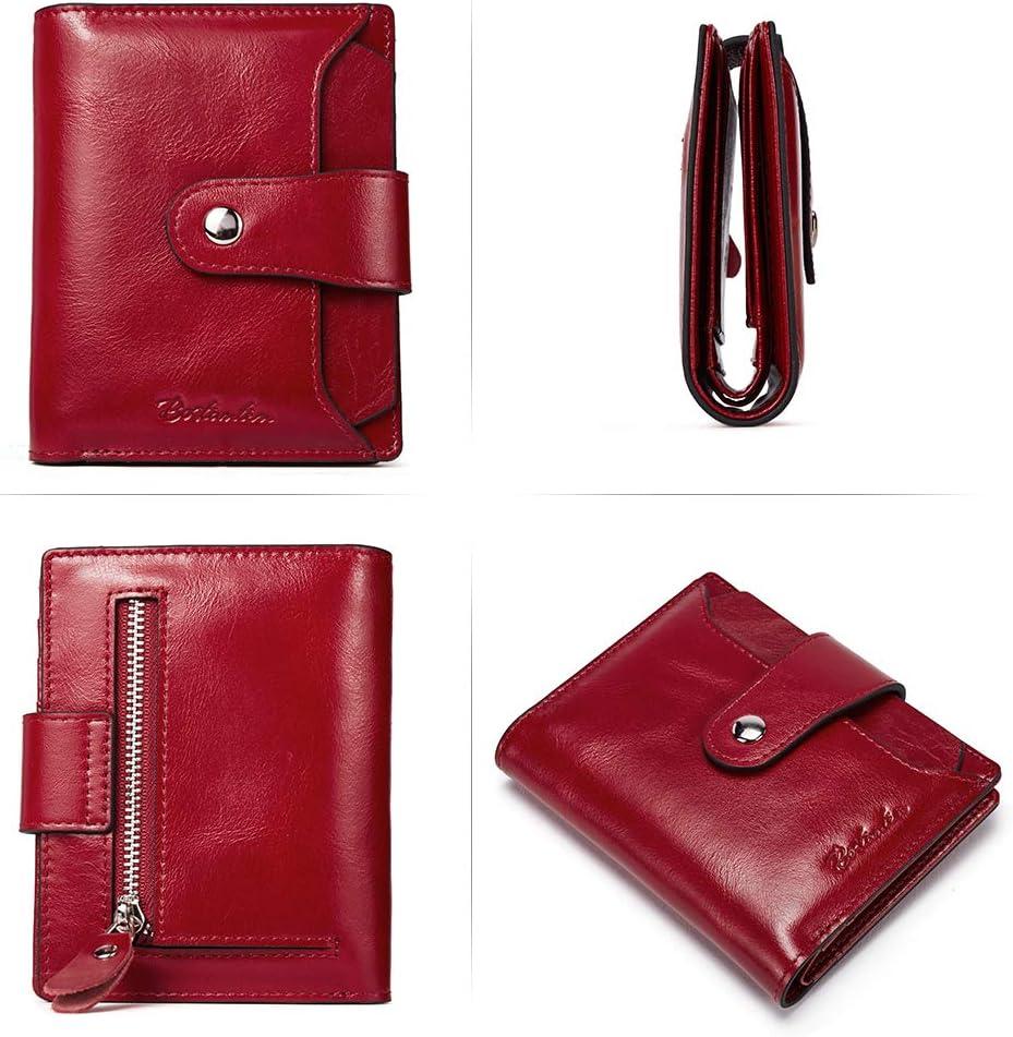 imageBOSTANTEN Women Leather Wallet RFID Blocking Small Bifold Zipper Pocket Wallet Card Case Purse with ID Window1awine red