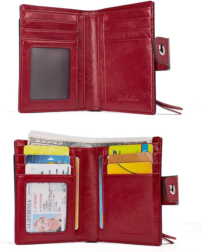imageBOSTANTEN Women Leather Wallet RFID Blocking Small Bifold Zipper Pocket Wallet Card Case Purse with ID Window1awine red