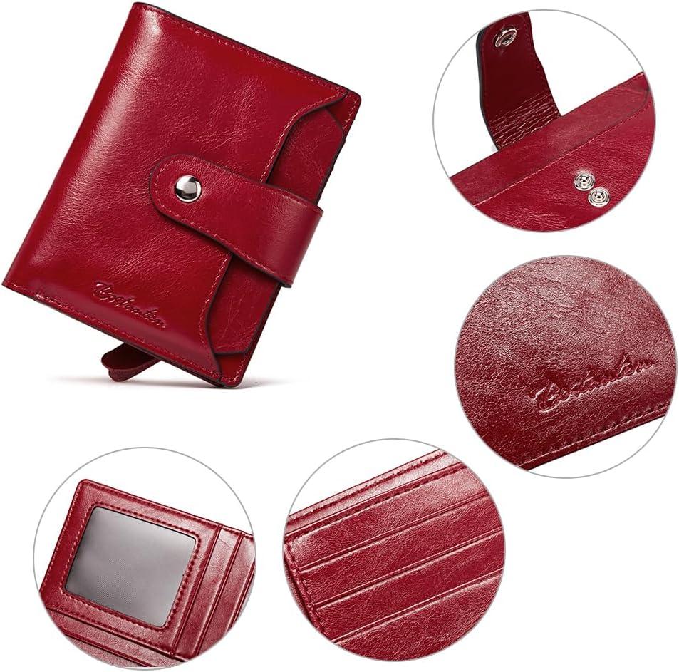 imageBOSTANTEN Women Leather Wallet RFID Blocking Small Bifold Zipper Pocket Wallet Card Case Purse with ID Window1awine red