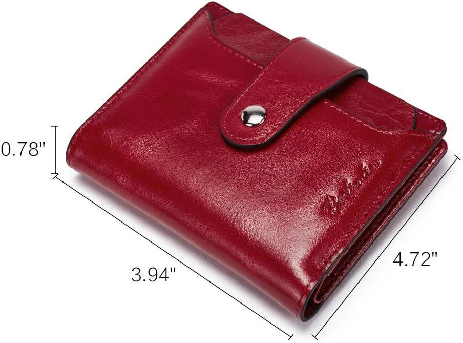 imageBOSTANTEN Women Leather Wallet RFID Blocking Small Bifold Zipper Pocket Wallet Card Case Purse with ID Window1awine red