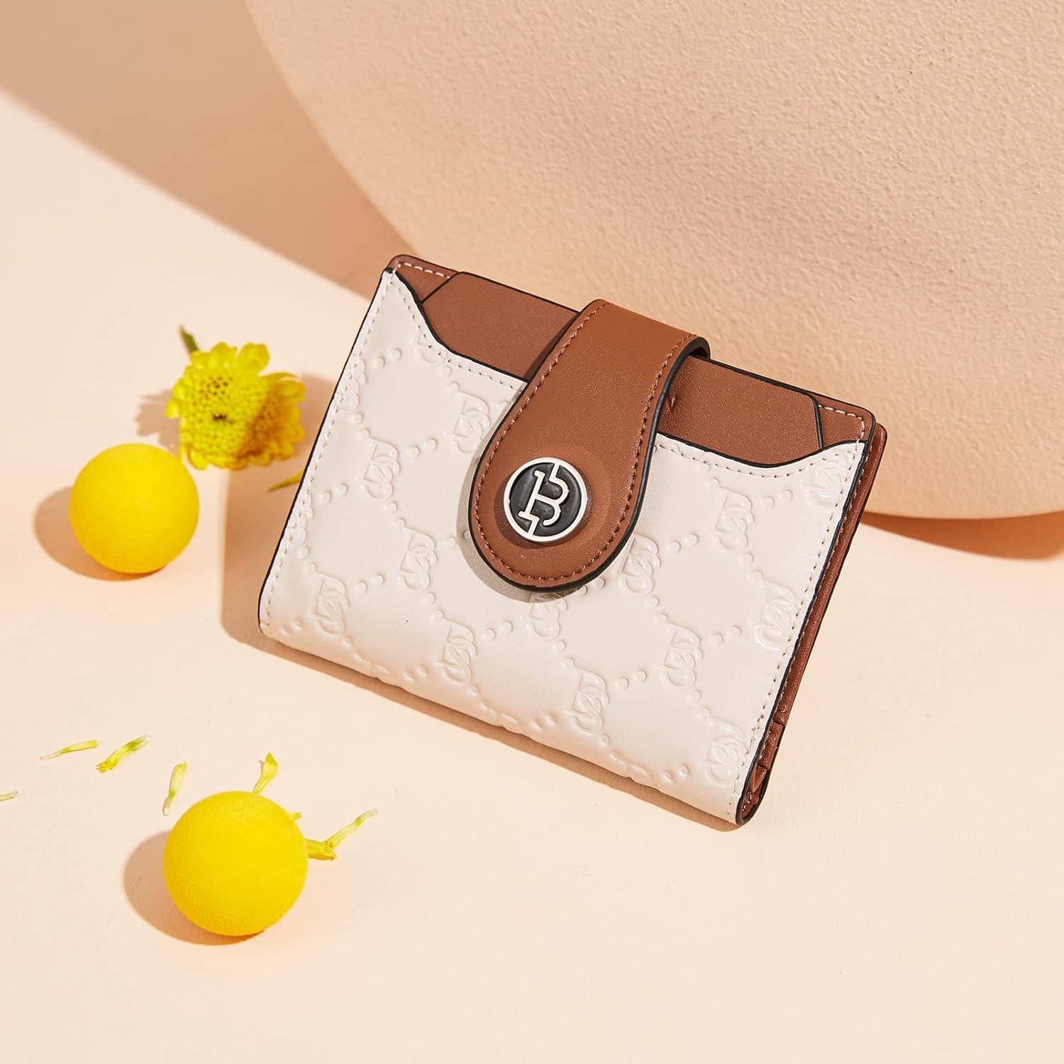 imageBOSTANTEN Women Leather Wallet RFID Blocking Small Bifold Zipper Pocket Wallet Card Case Purse with ID WindowBeigeBrownnew