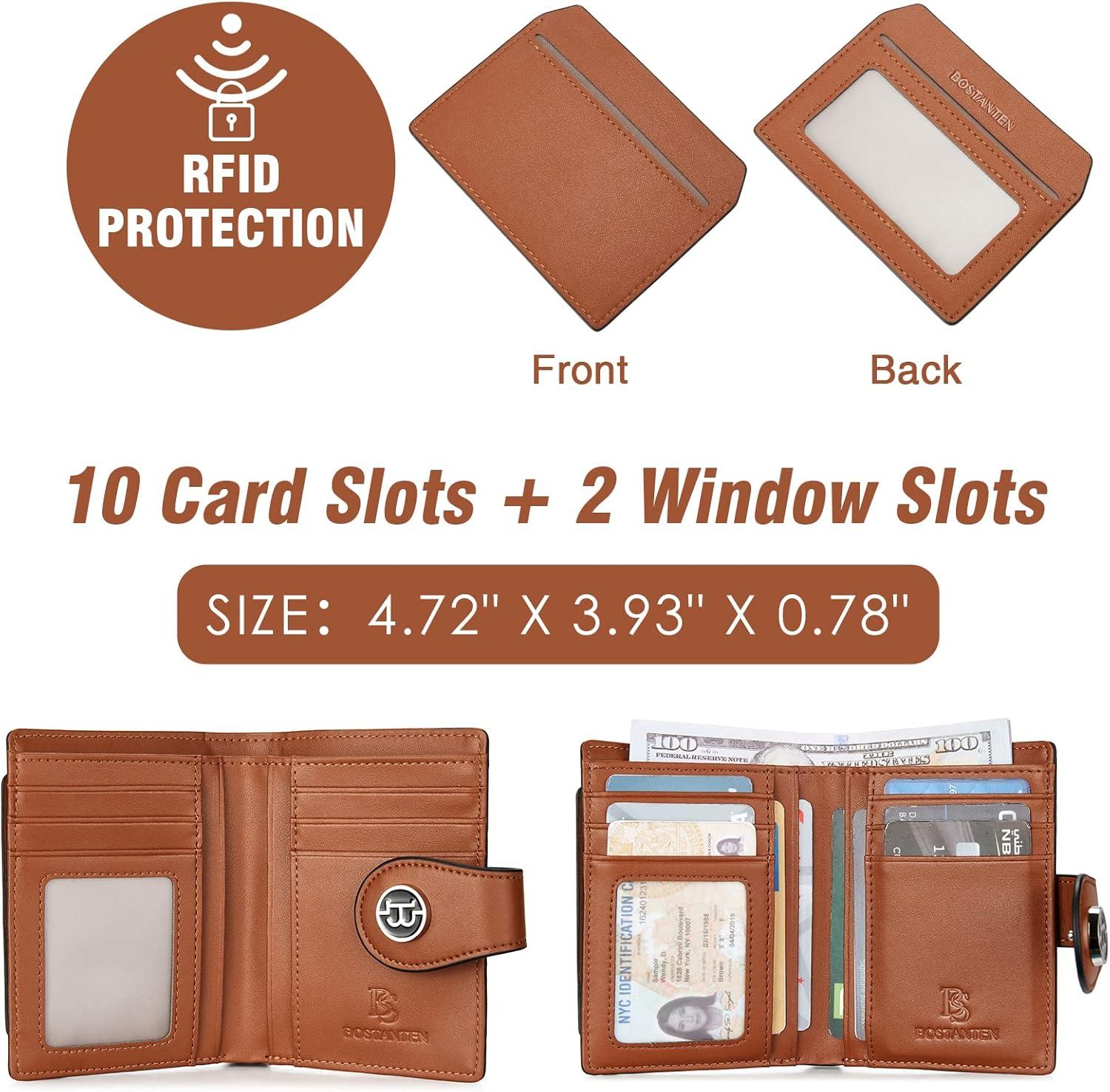 imageBOSTANTEN Women Leather Wallet RFID Blocking Small Bifold Zipper Pocket Wallet Card Case Purse with ID WindowBeigeBrownnew