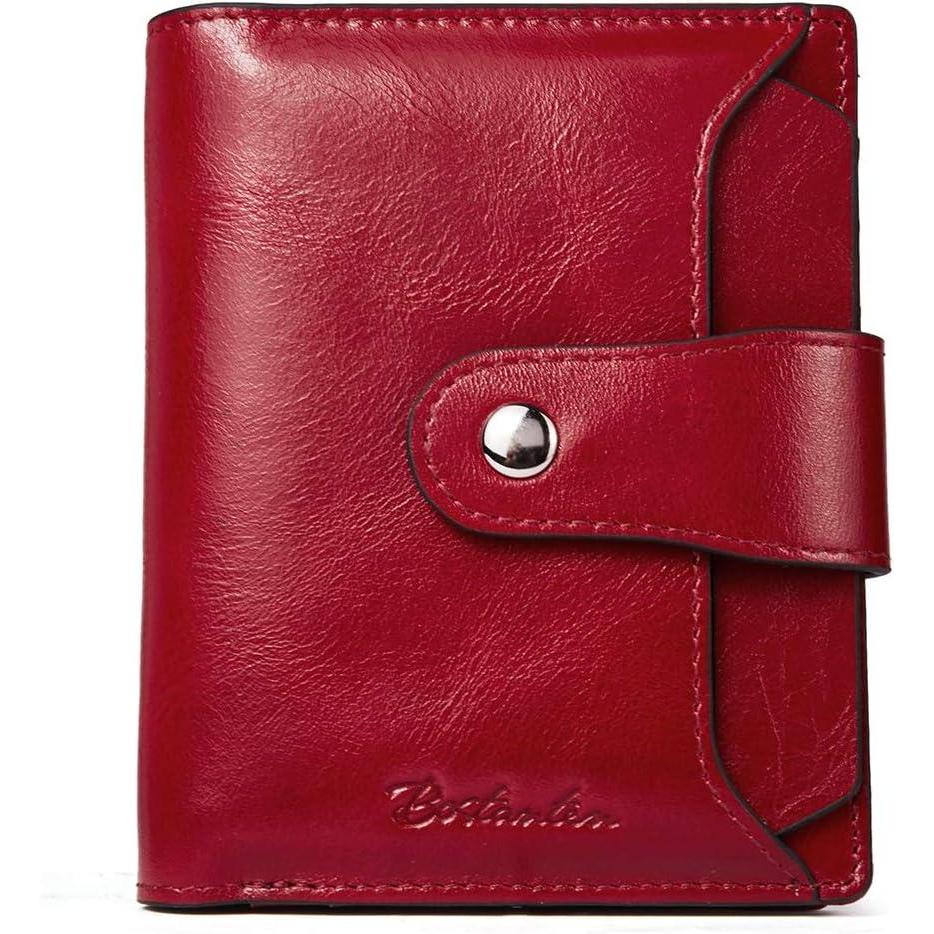 imageBOSTANTEN Women Leather Wallet RFID Blocking Small Bifold Zipper Pocket Wallet Card Case Purse with ID Window1awine red