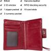imageBOSTANTEN Women Leather Wallet RFID Blocking Small Bifold Zipper Pocket Wallet Card Case Purse with ID Window1awine red