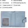imageBOSTANTEN Women Leather Wallet RFID Blocking Small Bifold Zipper Pocket Wallet Card Case Purse with ID Window1blue