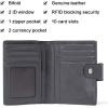 imageBOSTANTEN Women Leather Wallet RFID Blocking Small Bifold Zipper Pocket Wallet Card Case Purse with ID Window1deep grey