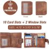 imageBOSTANTEN Women Leather Wallet RFID Blocking Small Bifold Zipper Pocket Wallet Card Case Purse with ID Window6BrownRG