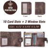 imageBOSTANTEN Women Leather Wallet RFID Blocking Small Bifold Zipper Pocket Wallet Card Case Purse with ID Window6Deep CoffeeRG