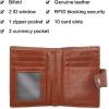 imageBOSTANTEN Women Leather Wallet RFID Blocking Small Bifold Zipper Pocket Wallet Card Case Purse with ID WindowBeige with Brown