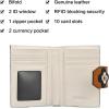 imageBOSTANTEN Women Leather Wallet RFID Blocking Small Bifold Zipper Pocket Wallet Card Case Purse with ID WindowFloral Pattern Beige