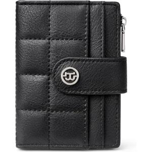 imageBOSTANTEN Small Wallet for Women Leather RFID Blocking Card Holder Bifold Compact Wallets With Zipper Coin Pocket BlackBrownBlack
