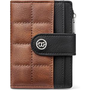 imageBOSTANTEN Small Wallet for Women Leather RFID Blocking Card Holder Bifold Compact Wallets With Zipper Coin Pocket BlackBrownBlackBrown