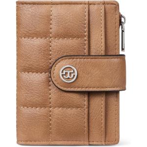 imageBOSTANTEN Small Wallet for Women Leather RFID Blocking Card Holder Bifold Compact Wallets With Zipper Coin Pocket BlackBrownCamel