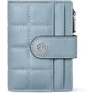 imageBOSTANTEN Small Wallet for Women Leather RFID Blocking Card Holder Bifold Compact Wallets With Zipper Coin Pocket BlackBrownLight Blue