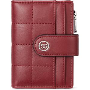 imageBOSTANTEN Small Wallet for Women Leather RFID Blocking Card Holder Bifold Compact Wallets With Zipper Coin Pocket BlackBrownPU LeahterWine Red