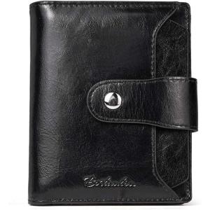 imageBOSTANTEN Women Leather Wallet RFID Blocking Small Bifold Zipper Pocket Wallet Card Case Purse with ID Window1black
