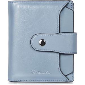 imageBOSTANTEN Women Leather Wallet RFID Blocking Small Bifold Zipper Pocket Wallet Card Case Purse with ID Window1blue