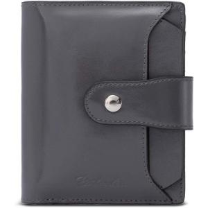 imageBOSTANTEN Women Leather Wallet RFID Blocking Small Bifold Zipper Pocket Wallet Card Case Purse with ID Window1deep grey