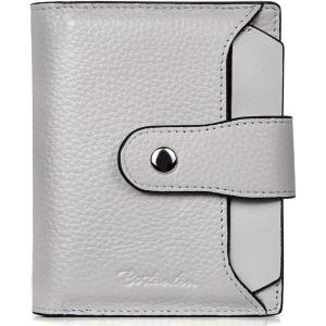 imageBOSTANTEN Women Leather Wallet RFID Blocking Small Bifold Zipper Pocket Wallet Card Case Purse with ID Window2grey