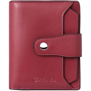 imageBOSTANTEN Women Leather Wallet RFID Blocking Small Bifold Zipper Pocket Wallet Card Case Purse with ID Window3Wine Red