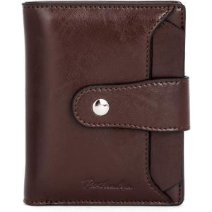 imageBOSTANTEN Women Leather Wallet RFID Blocking Small Bifold Zipper Pocket Wallet Card Case Purse with ID Window3coffee