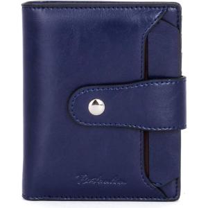 imageBOSTANTEN Women Leather Wallet RFID Blocking Small Bifold Zipper Pocket Wallet Card Case Purse with ID Window3navy blue