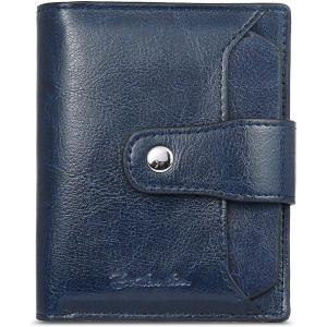 imageBOSTANTEN Women Leather Wallet RFID Blocking Small Bifold Zipper Pocket Wallet Card Case Purse with ID Window5Navy