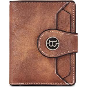 imageBOSTANTEN Women Leather Wallet RFID Blocking Small Bifold Zipper Pocket Wallet Card Case Purse with ID Window6BrownRG