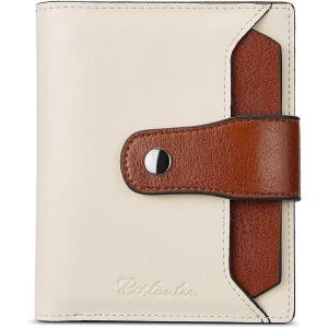 imageBOSTANTEN Women Leather Wallet RFID Blocking Small Bifold Zipper Pocket Wallet Card Case Purse with ID WindowBeige with Brown