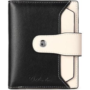 imageBOSTANTEN Women Leather Wallet RFID Blocking Small Bifold Zipper Pocket Wallet Card Case Purse with ID WindowBlackBeige